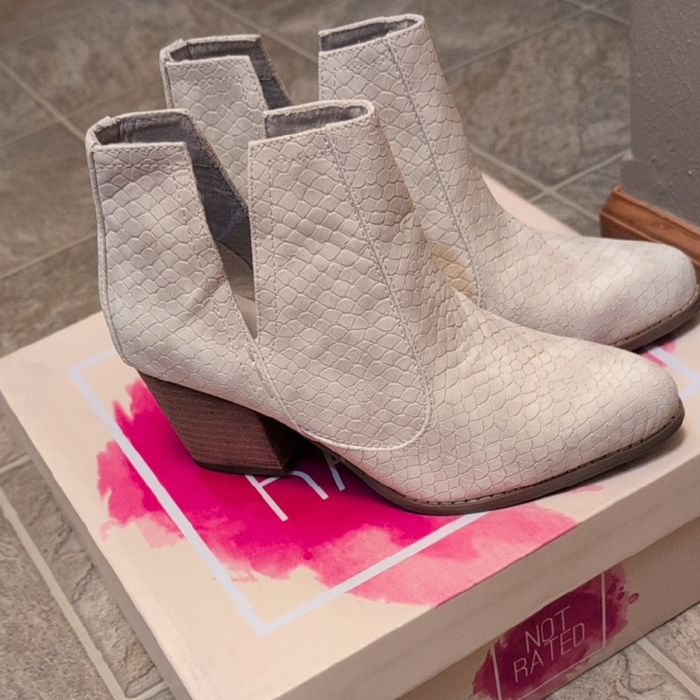 Not Rated Textured Cream Ankle Booties